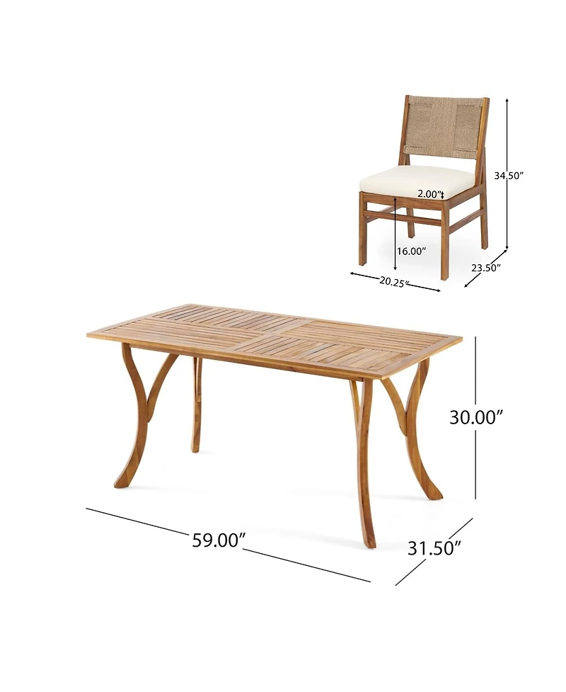 Asagikoiai Outdoor 7-Piece Acacia Wood Dining Set with Wicker Woven Chairs and Cushions