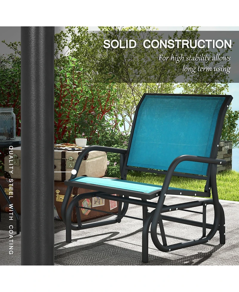 Flynama Outsunny Porch Glider Set of 2 Metal Frame Mesh Fabric Curved Armrests Steel Frame for Garden Poolside Backyard Balcony