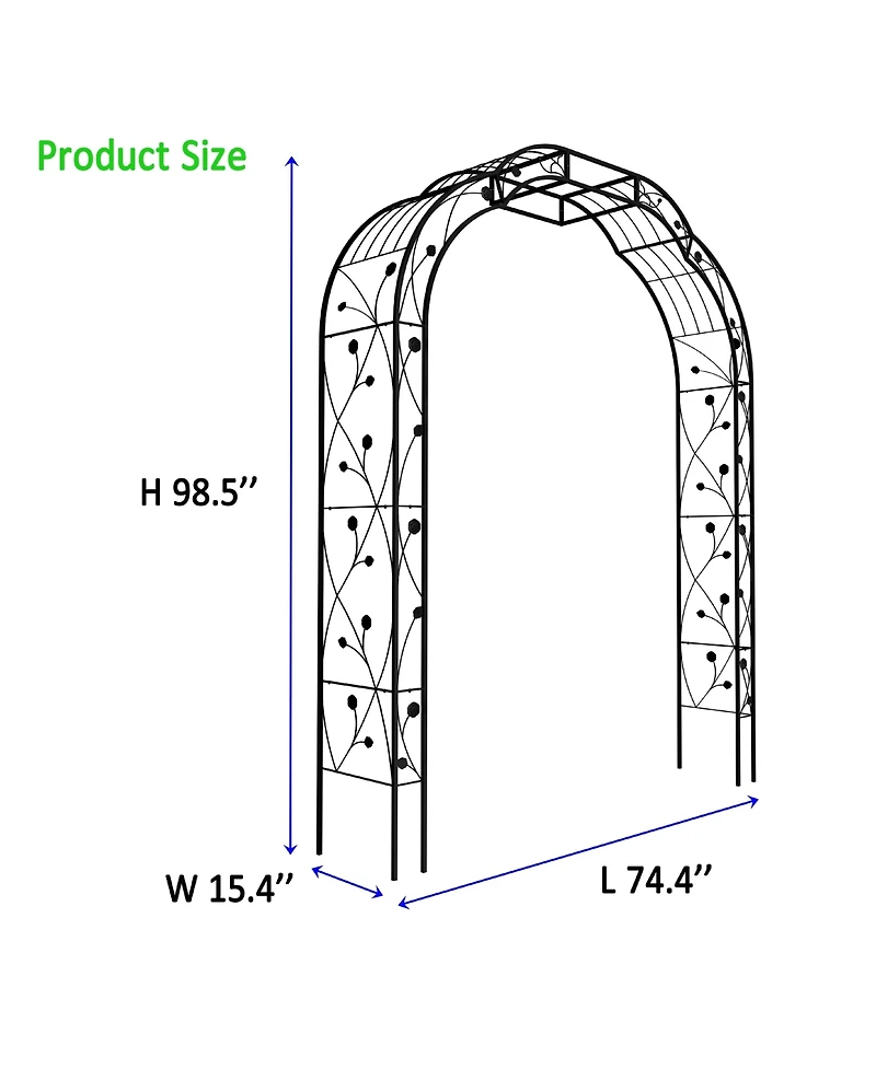 Clihome Metal Garden Arch with Gate 79.5" Wide x 86.6" High Climbing Plants Support Rose Arch Outdoor