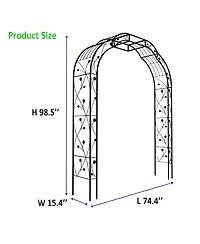 Clihome Metal Garden Arch with Gate 79.5" Wide x 86.6" High Climbing Plants Support Rose Arch Outdoor