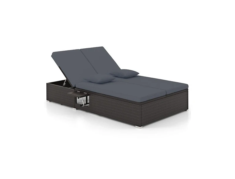 Boyel Living Patio Double Chaise Lounge with Cushions and Folding Side Trays
