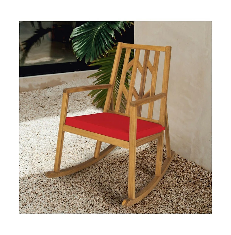 Boyel Living Patio Acacia Wood Rocking Chair Sofa with Armrest and Cushion for Garden Deck