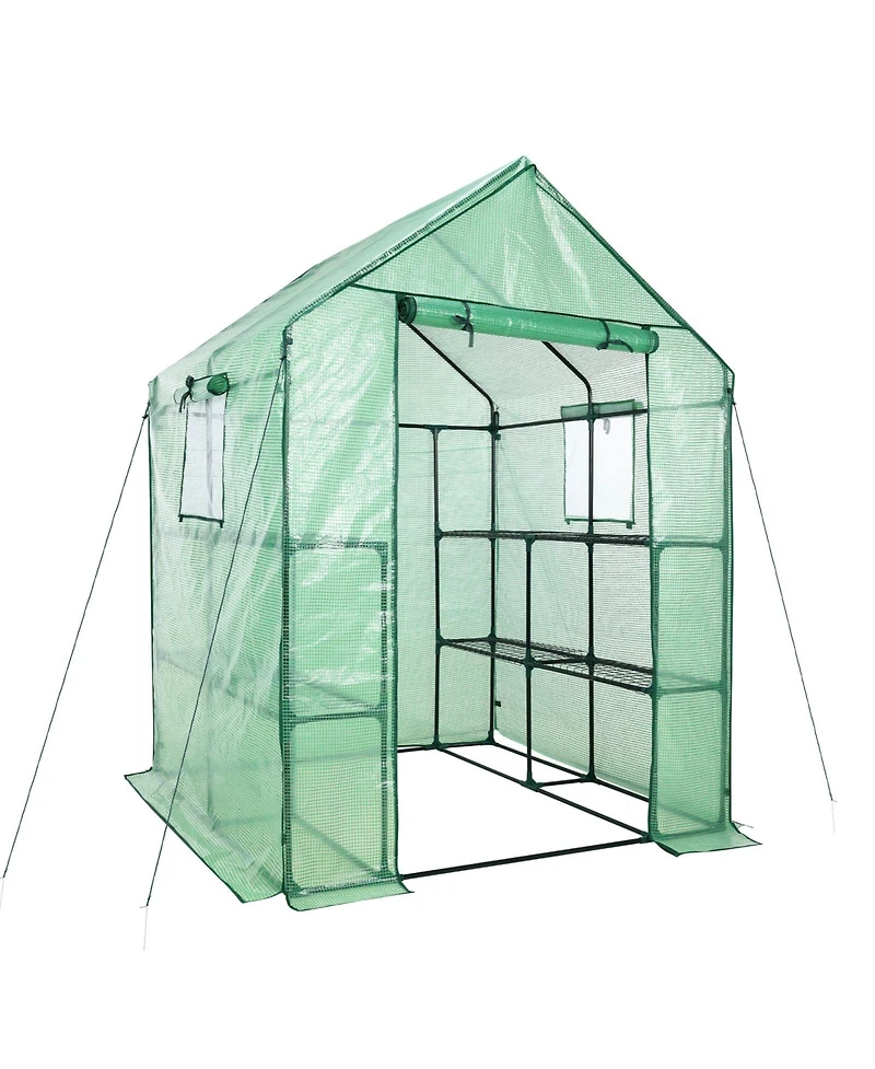 Aoodor Walk-in Greenhouse with 4 Shelves, Outdoor Garden Plant House with Pe Cover for Growing Vegetables, Flowers