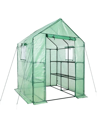 Aoodor Walk-in Greenhouse with 4 Shelves, Outdoor Garden Plant House with Pe Cover for Growing Vegetables, Flowers