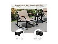 Boyel Living 3 Piece Patio Rocking Bistro Set with Tempered Glass Coffee Table and Armrests