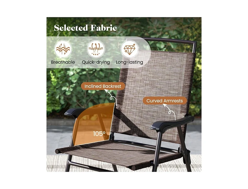 Boyel Living 3 Pieces Patio Round Table and Folding Chairs Set with Rippled Tempered Glass Tabletop