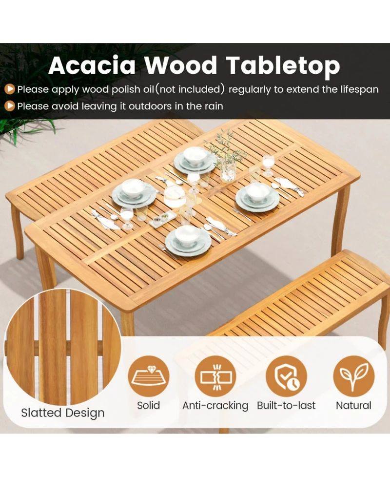 Clihome 3 Pieces Patio Dining Set with Acacia Wood Outdoor Table and Benches