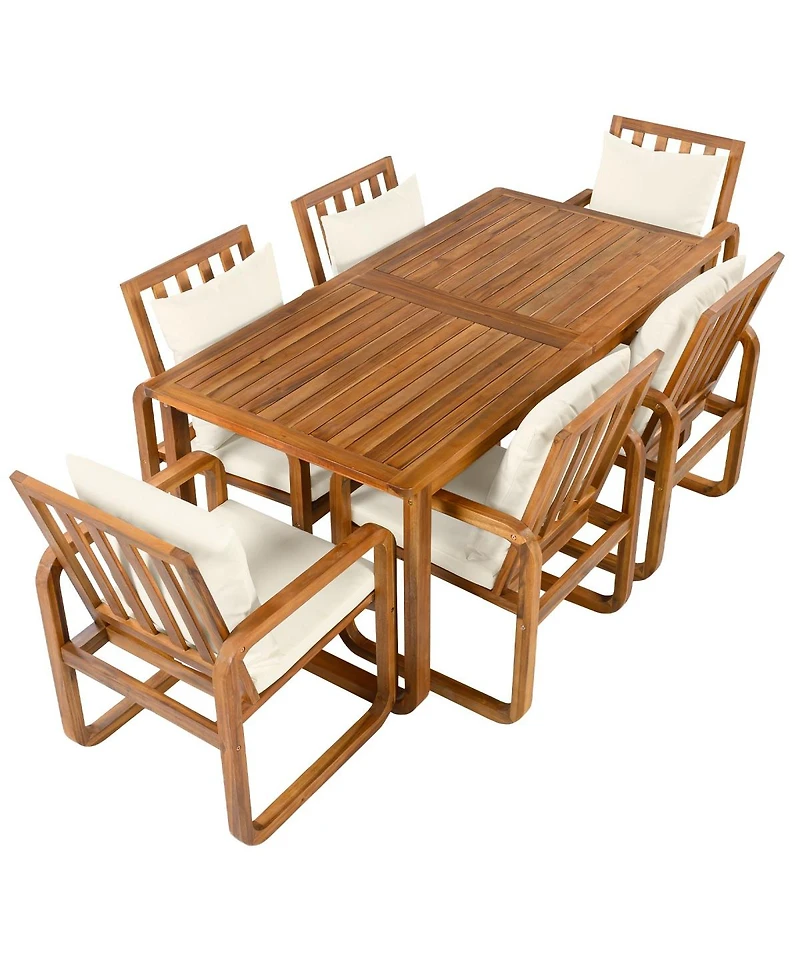 Asagikoiai 7-Piece Acacia Wood Patio Dining Set with Rectangular Outdoor Table and 6 Armchairs