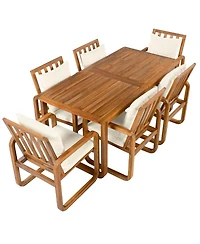 Asagikoiai 7-Piece Acacia Wood Patio Dining Set with Rectangular Outdoor Table and 6 Armchairs