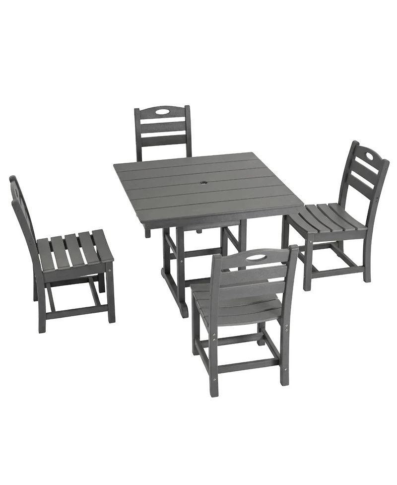 Asagikoiai 5-Piece All-Weather Hdpe Outdoor Dining Set with Umbrella Hole