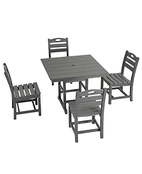 Asagikoiai 5-Piece All-Weather Hdpe Outdoor Dining Set with Umbrella Hole