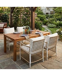 Asagikoiai 5-Piece Acacia Wood and Rattan Patio Dining Set, 67" Dining Table and 4 Chairs