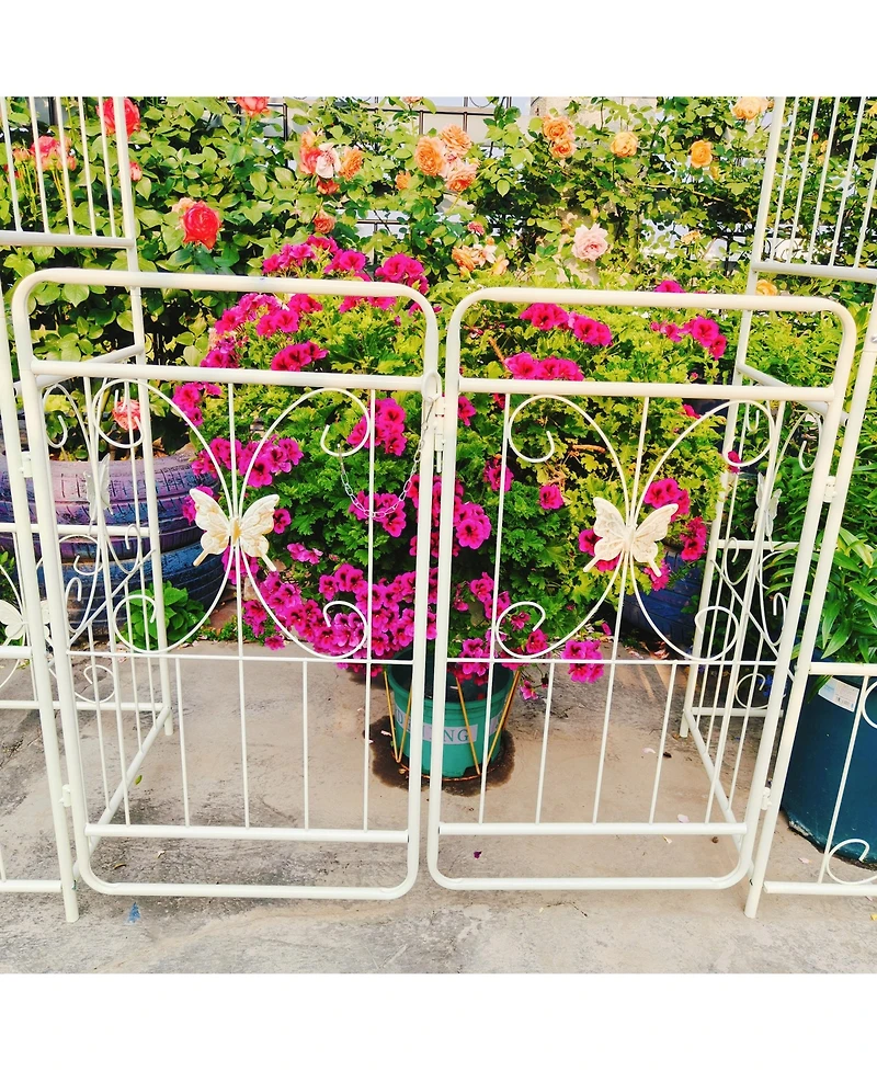 Clihome Metal Garden Arch with Gate 79.5" Wide x 86.6" High Climbing Plants Support Rose Arch Outdoor