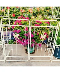 Clihome Metal Garden Arch with Gate 79.5" Wide x 86.6" High Climbing Plants Support Rose Arch Outdoor