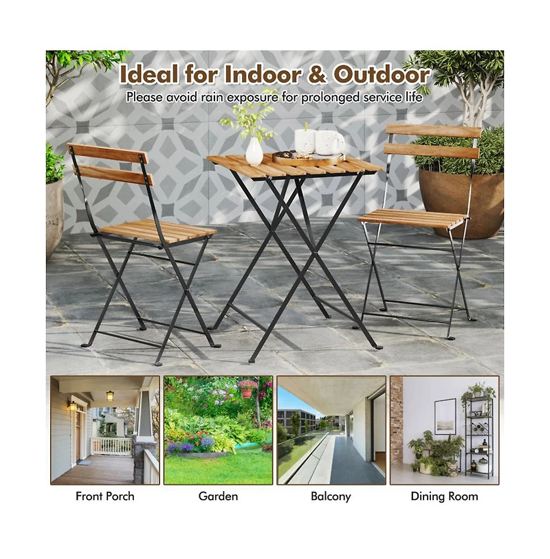 Boyel Living 3 Piece Patio Acacia Wood Bistro Set with Slatted Seat and Tabletop