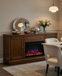 65" 2 Door Console With Drawer And Fireplace