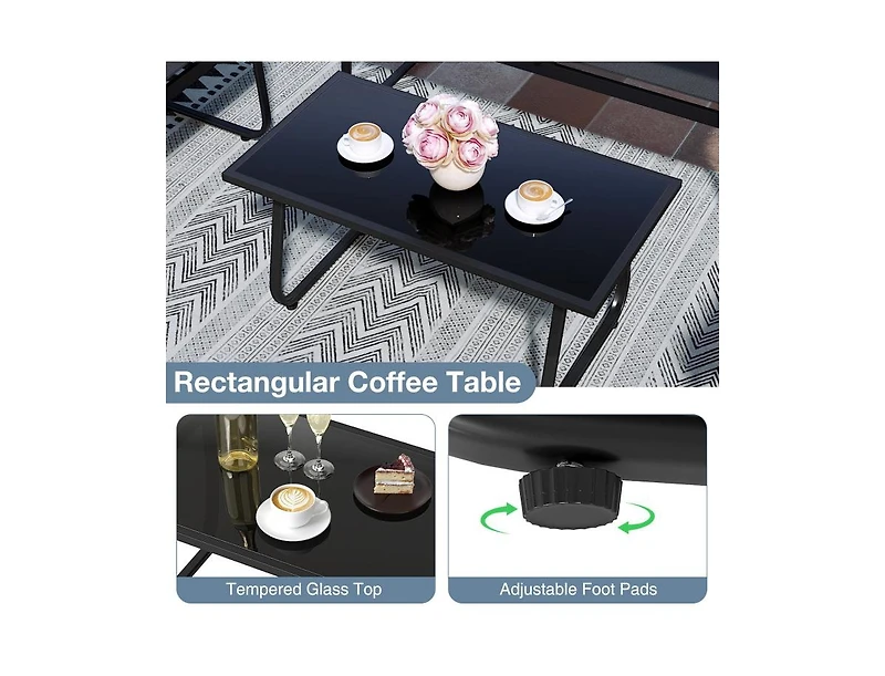 Boyel Living 4 Pieces Patio Furniture Set Fabric Lawn Chairs and Loveseat with Glass Coffee Table