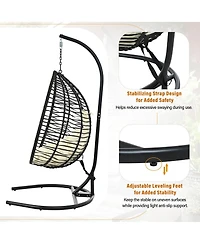 Asagikoiai Foldable Pe Rattan Hanging Egg Chair with Stand, Indoor and Outdoor Hammock