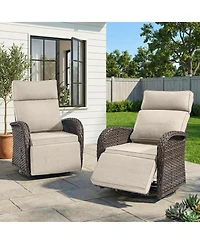 Pocassy Patio Rattan Swivel Recliner Lounge Chair with Adjustable Backrest and Footrest Cushioned Push Back Reclining Seat