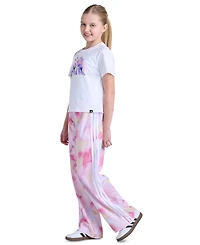 adidas Girls' 8-16 Elastic Waistband 3-Stripe Printed Tricot Wide-Leg Pants