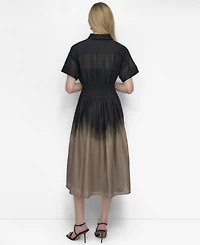 Dkny Women's Short-Sleeve Drawstring Button-Down Shirt Dress