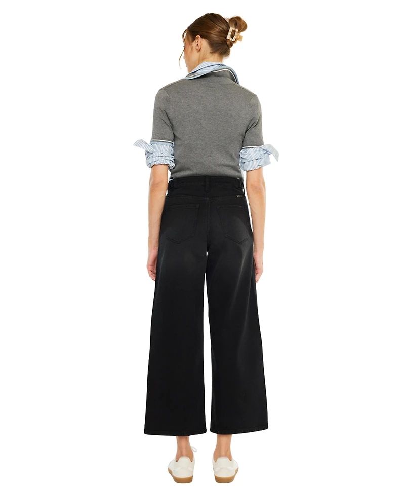 KanCan Women's Victoria Ultra High Rise Cropped Wide-Leg Jeans