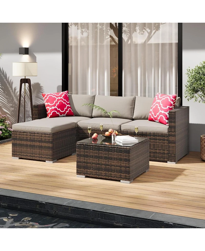 gaomon 5-Piece All-Weather Pe Rattan Outdoor Sectional Sofa Set