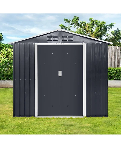 Clihome Metal Outdoor Garden Storage Shed with Window and Sliding Door