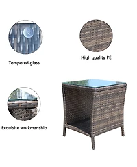Clihome Outdoor Patio Coffee Table Pe Rattan Coffee Table with Tempered Glass Top
