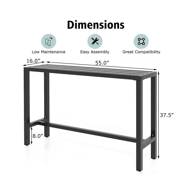 Boyel Living 55 Inch Outdoor Bar Table with Waterproof Top and Heavy duty Metal Frame L