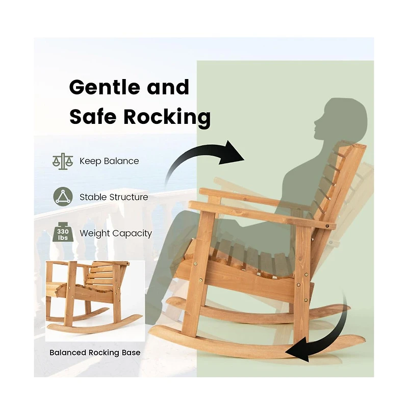 Boyel Living Outdoor Fir Wood Rocking Chair with High Backrest
