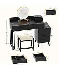 Aheaplus Vanity Desk with Mirror and Lights, Makeup Set 6 Drawers Stool