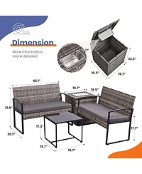 Boyel Living 4-Piece Outdoor Patio Set with Ice Bucket Table, Pe Rattan Conversation Storage, Waterproof Cushions