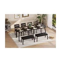 gaomon Dining Table Set for 4 Wooden Kitchen with Chamfer Design and Metal Legs Upholstered Bench