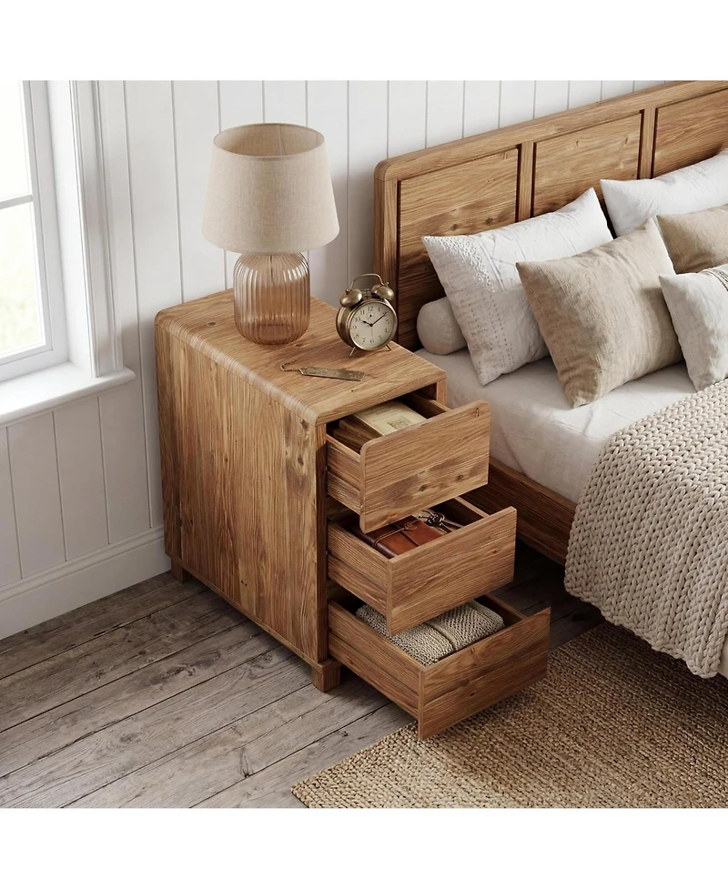 Tribesigns Solid Wood Nightstand with 3 Drawers, Rustic Style