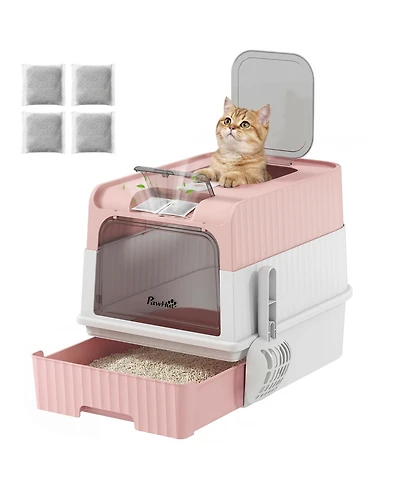 PawHut Cat Litter Box with Pull Out Drawer Tray