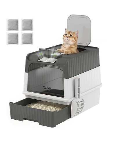 PawHut Cat Litter Box with Pull Out Drawer Tray