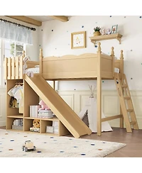 Streamdale Furniture Twin Loft Bed with Storage, Wardrobe, and Slide, Solid Wood