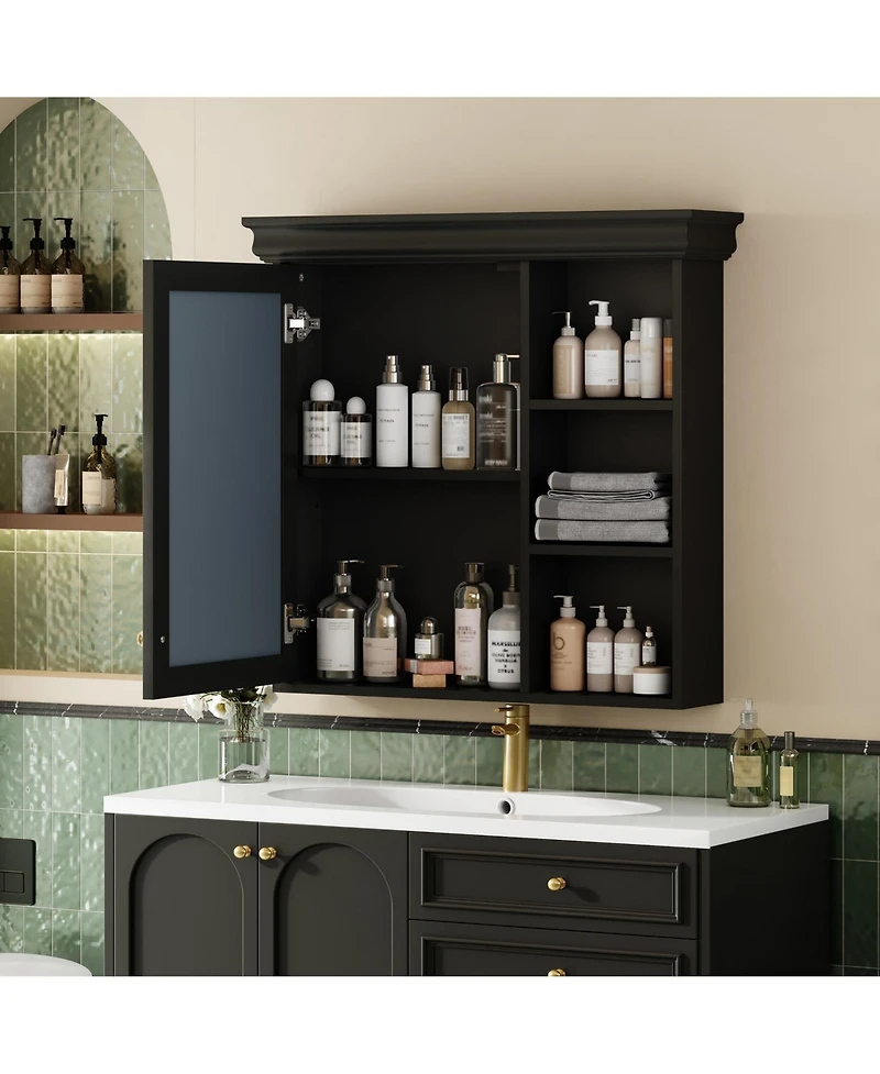 Phying Wall Mounted Bathroom Medicine Cabinet with Mirror Black Over Toilet Storage Cabinet Multifunctional Bathroom Storage Organizer