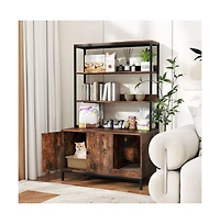 Ruie 57 Inch Tall Cat Litter Box Enclosure Cabinet with 2-Tier Storage and Scratcher