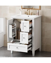 Sillysis 24 Inch Bathroom Vanity with Ceramic Sink, Freestanding Modern Cabinet, Soft Close Drawers for Small Bath