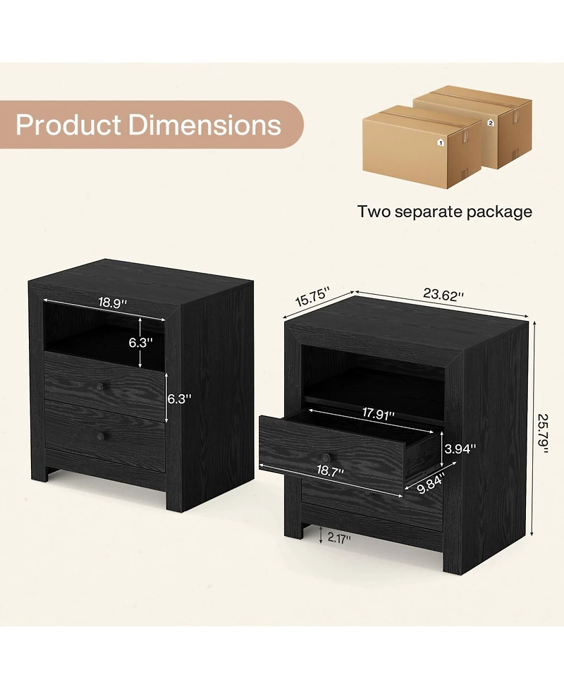 Tribesigns Modern 26" Tall Side End tables with Open Storage, 3-Tier White Nightstands for Living Room Bedroom,Set of 2 Sofa Small Spa