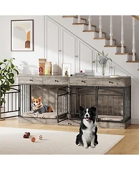 gaomon Dog Crate Furniture for 2 Dogs, Dog Kennel Indoor with 4 Storage Drawers and Feeding Bowls