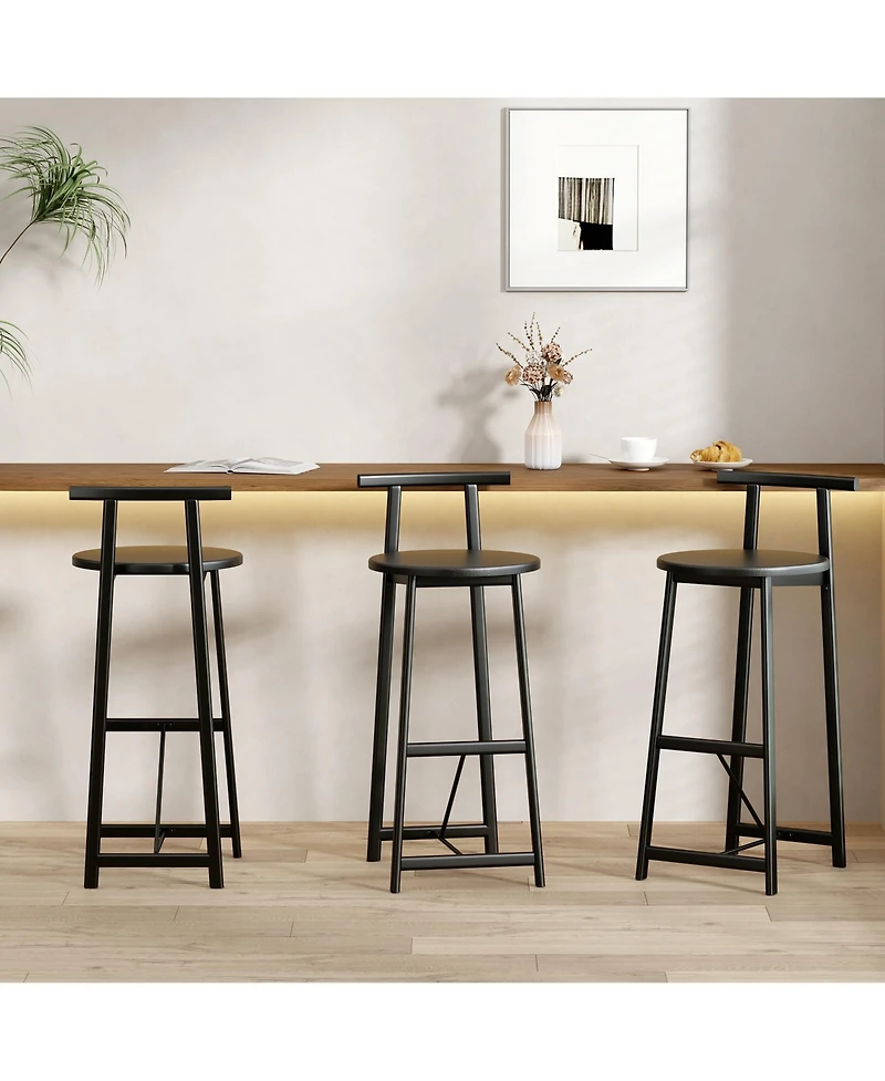 sumyeg Bar Stool Set of 3 Counter Height Barstools with Backrest, Armless Design for Kitchen Island Dining Use