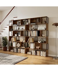 gaomon Modern 6-Tier Geometric Standing Bookshelf, Bookcase for Living Room Storage, Brown
