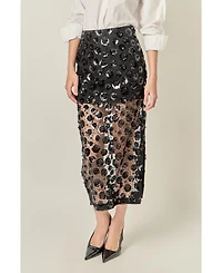 English Factory Women's Flower Sequin Sheer Midi Skirt