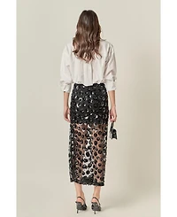 English Factory Women's Flower Sequin Sheer Midi Skirt