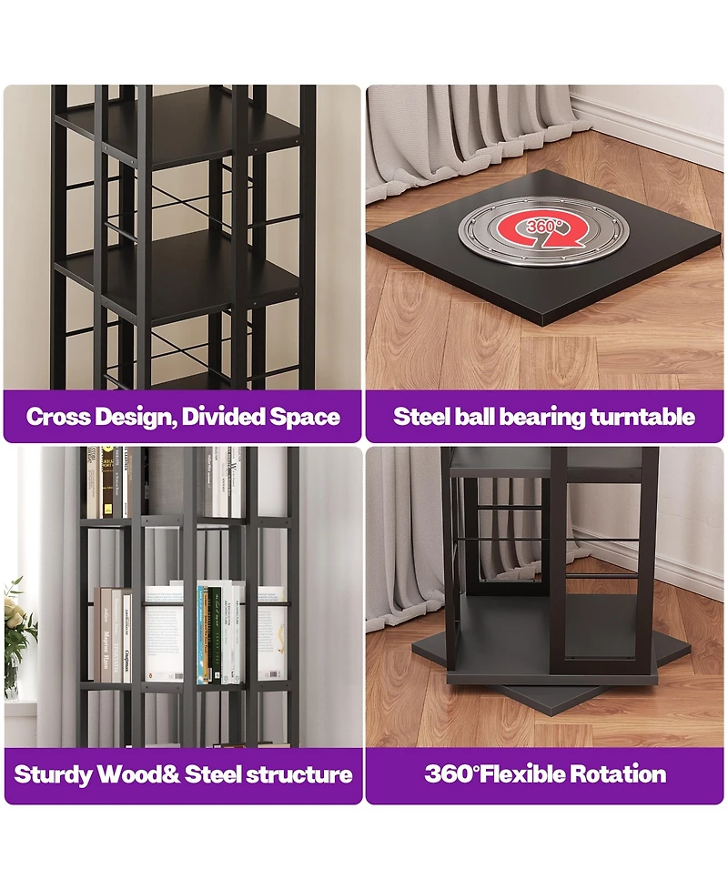 Aheaplus Corner 4-5 Tiers Display Shelves, Freestanding Rotating Bookshelf