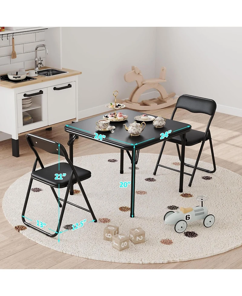 gaomon Folding Table And Chair Set Of 3, Portable Soft Pu Upholstered Seats, No Assembly Needed