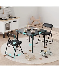 gaomon Folding Table And Chair Set Of 3, Portable Soft Pu Upholstered Seats, No Assembly Needed